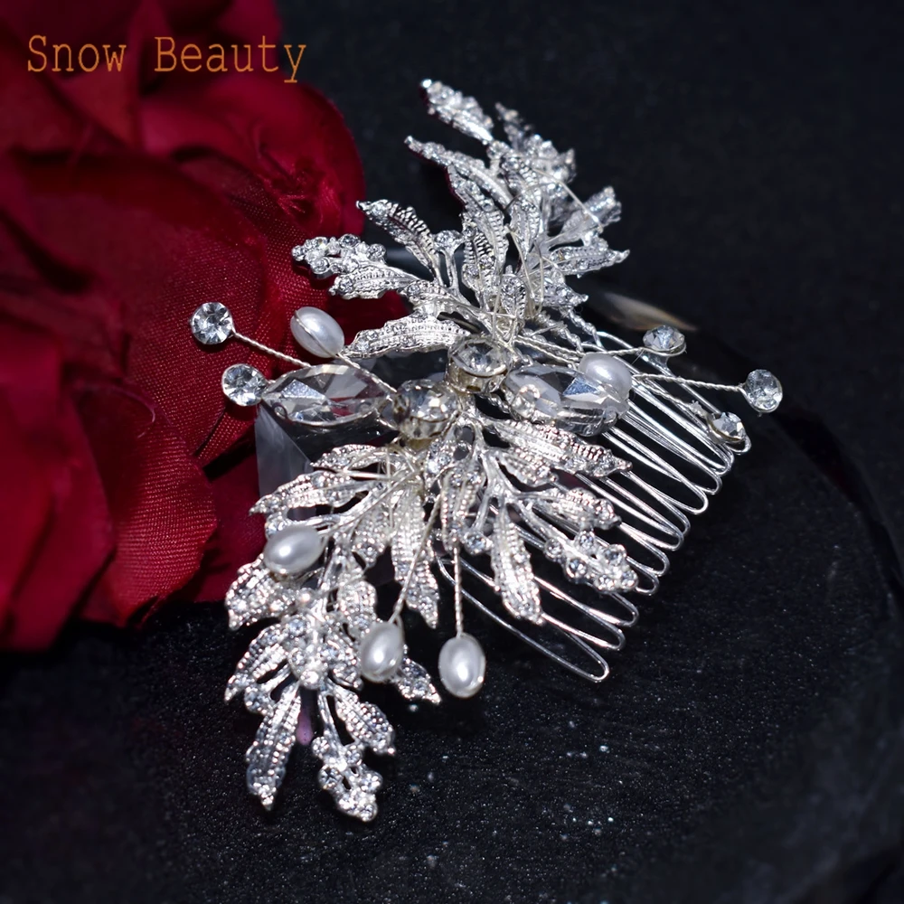 A83 Handmade Wedding Hair Comb Rhinestones Wedding Hair Accessories for Brides Silver Gold Clips for Brides and Bridesmaid