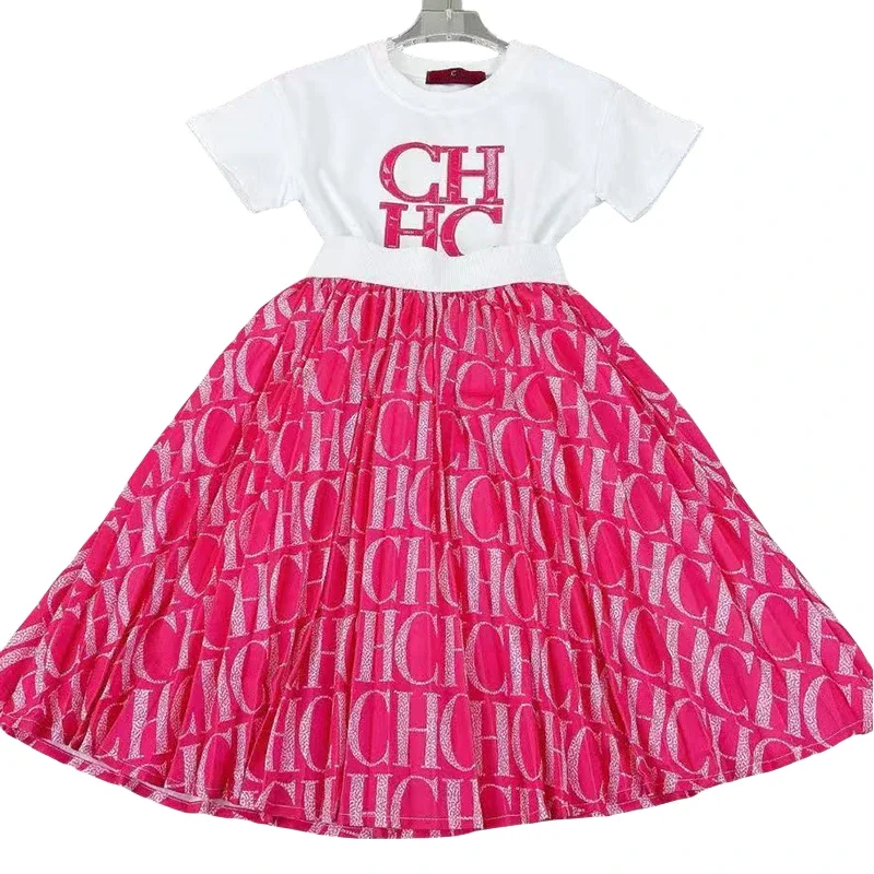 

CH High Quality Set Dresses Sweet Girl Fashion Letter Embroidery Set T-Shirt Pleated Skirt 2025 New Holiday Gift For Girls