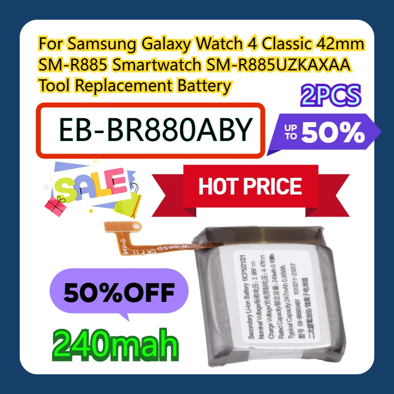 

For Samsung Galaxy Watch 4 Classic 42mm SM-R885 Smartwatch SM-R885UZKAXAA Tool EB-BR880ABY Replacement Battery 2pcs