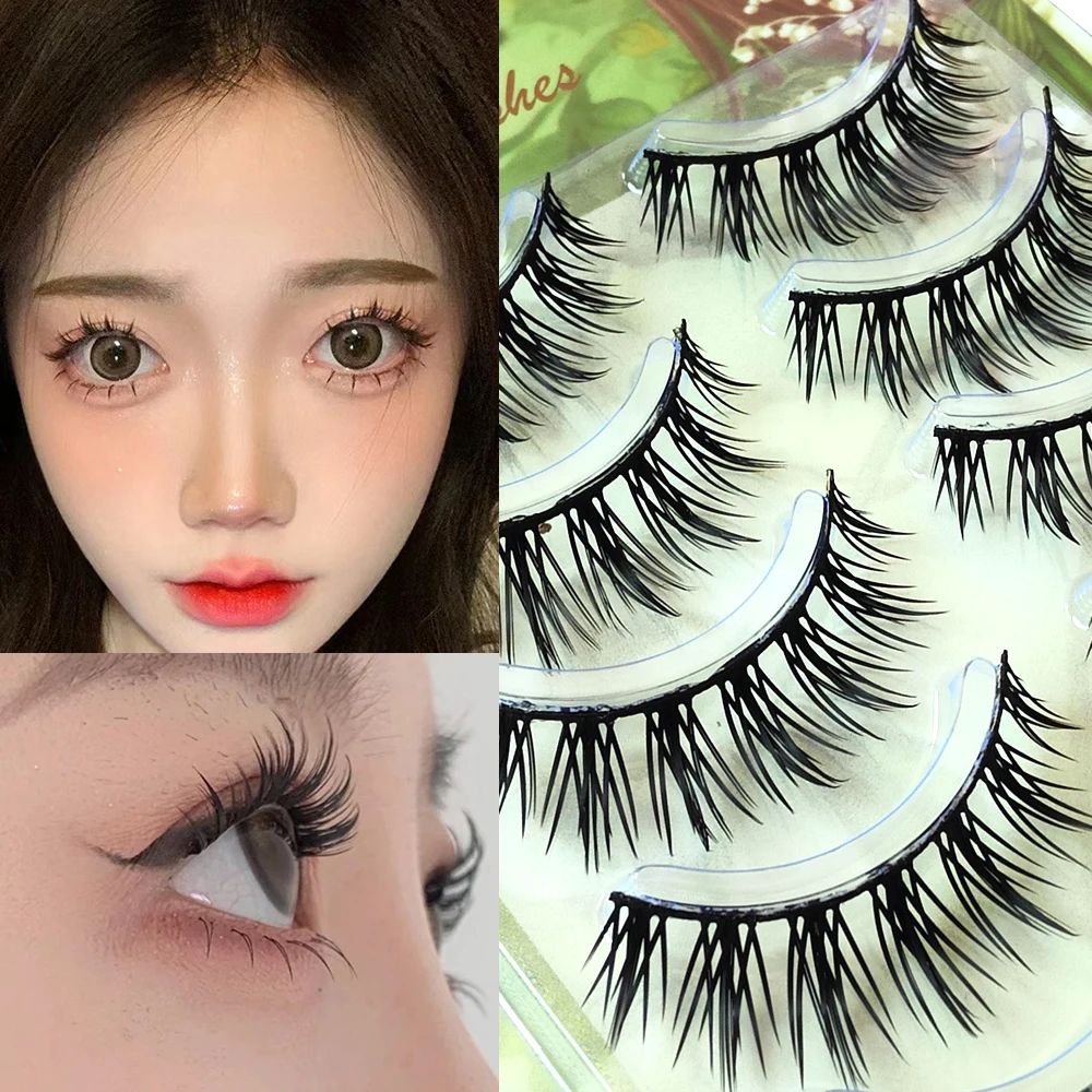 5 זוגות מנגה ריסים cosplay ריקוד ריסים בעבודת יד ריסים בעבודת יד, יפנית 3D נראה טבעי זיופים מינק לאש הארכת