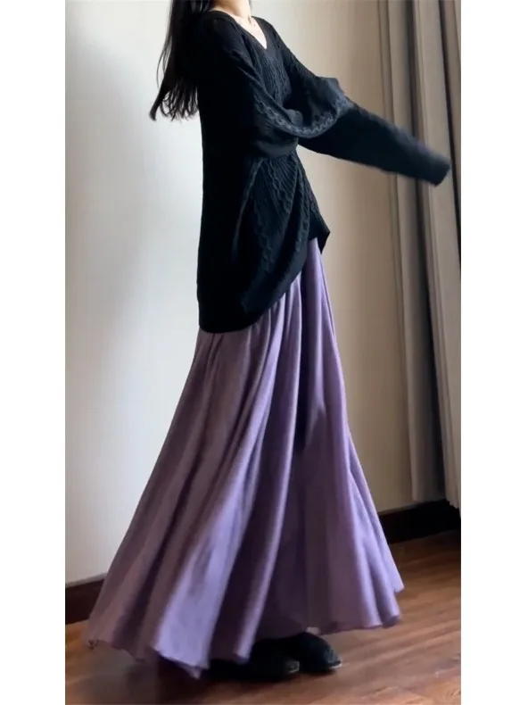 تنورة نسائية على شكل حرف A بطبقات مزدوجة مع خصر داخلي مرن ومتعددة الاستخدامات للخريف وصديقة للتنقل