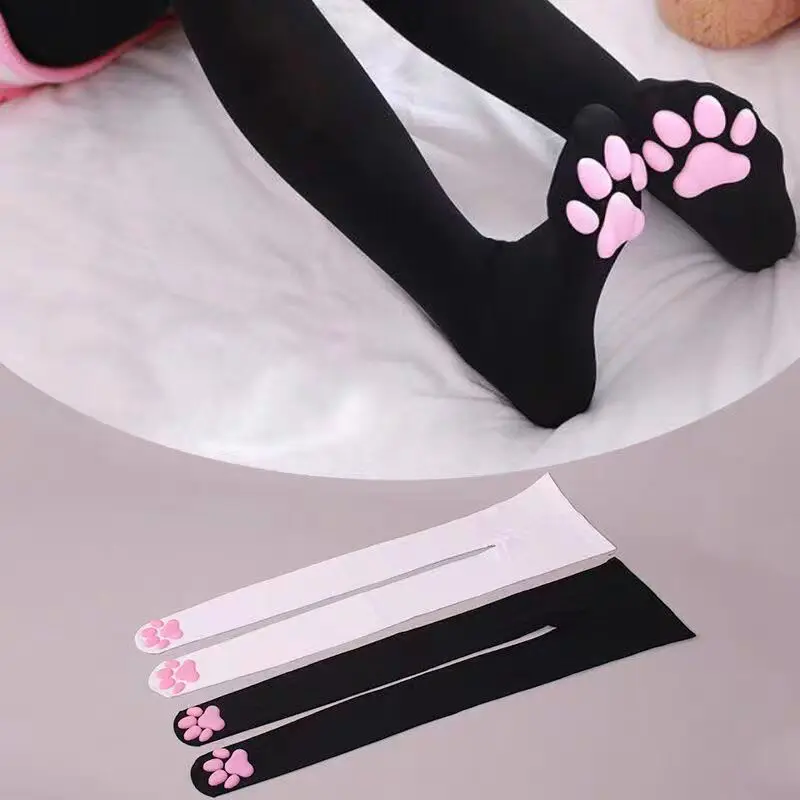 Cat Paw Pad Sock Pink Cute Lolita Thigh High Socks For Adult Women Cosplay 3D Kitten Claw Stockings