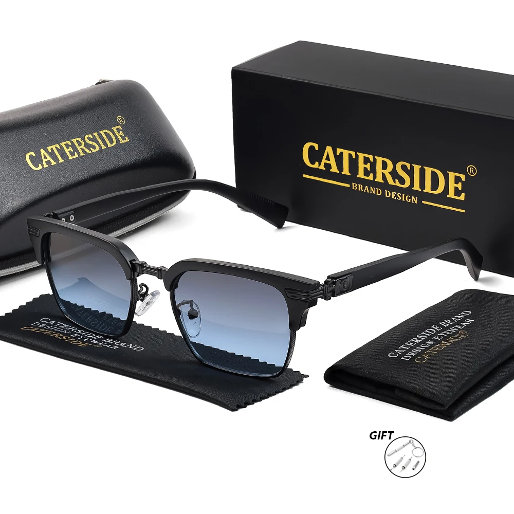 CATERSIDE Retro Quadratische Optische Sonnenbrille Herren Metall Halbrahmen Design Rezept Sonnenbrille Damen Reise Business Brillen – Detail 4