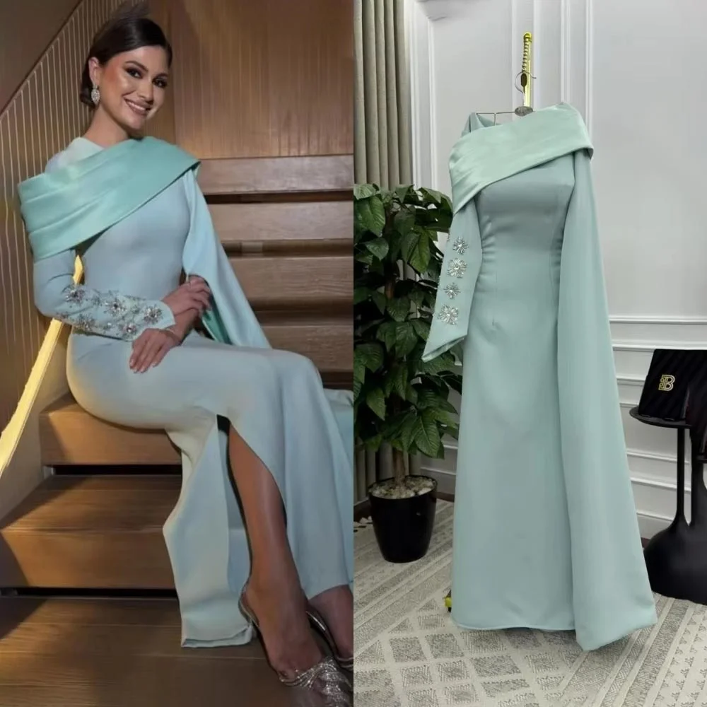 

Customized Exquisite Side Split Women Prom Dress Sexy Long Sleeve Charming Mermaid Floor Length Party Dress Beading Evening Gown