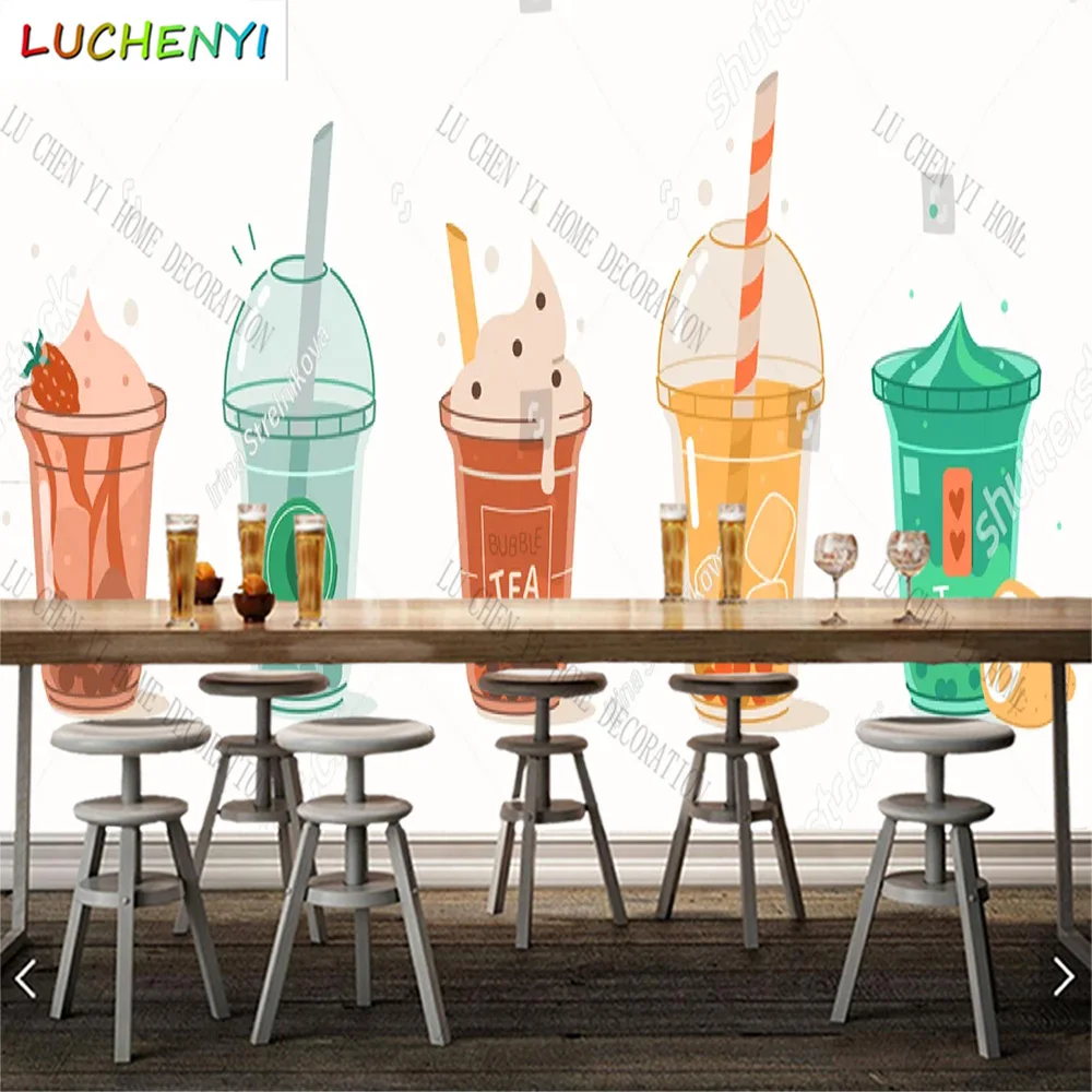 

Custom cold drinking bubble tea soda mural wallpaper restaurant cold drinking shop dining room wall papers home decor sticker