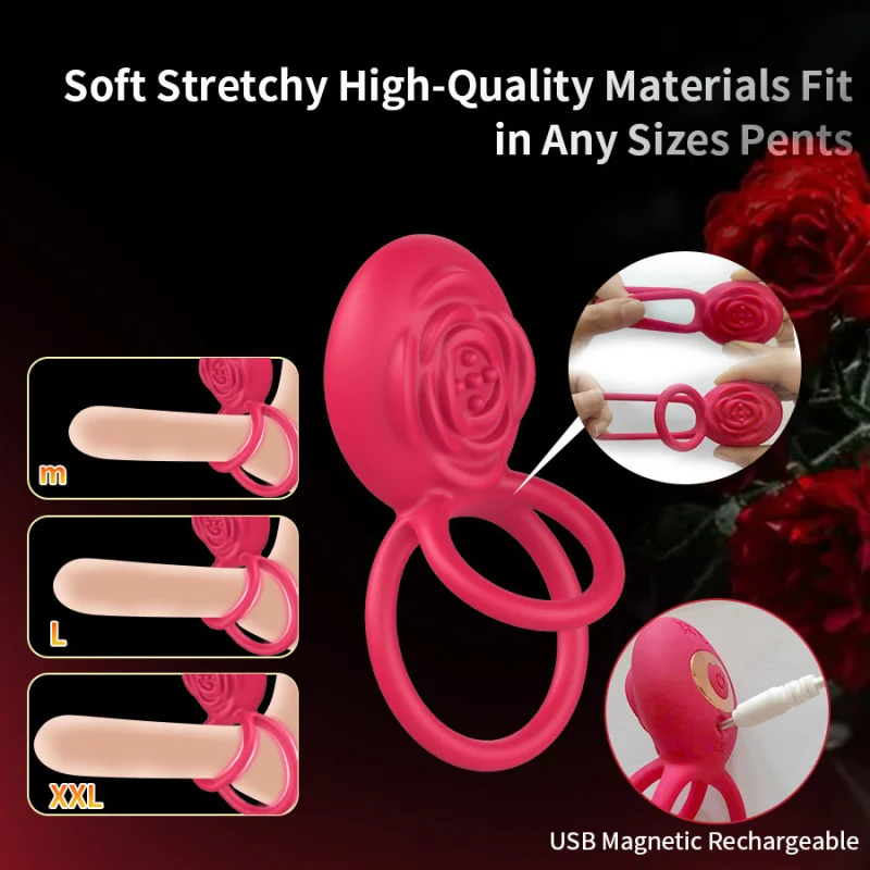 App Rose Anel de travamento vestível para homens, vibração forte, casal, masturbador compartilhado, vibratório para homens