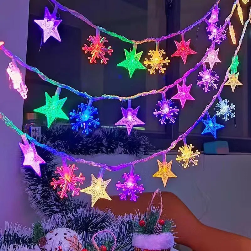 คริสต์มาสไฟ 1.5M-50M Snowflake Star LED Fairy String Garlandแบตเตอรี่/USBกลางแจ้งสําหรับวันหยุดต้นไม้ 2024 ใหม่ปีตกแต่ง