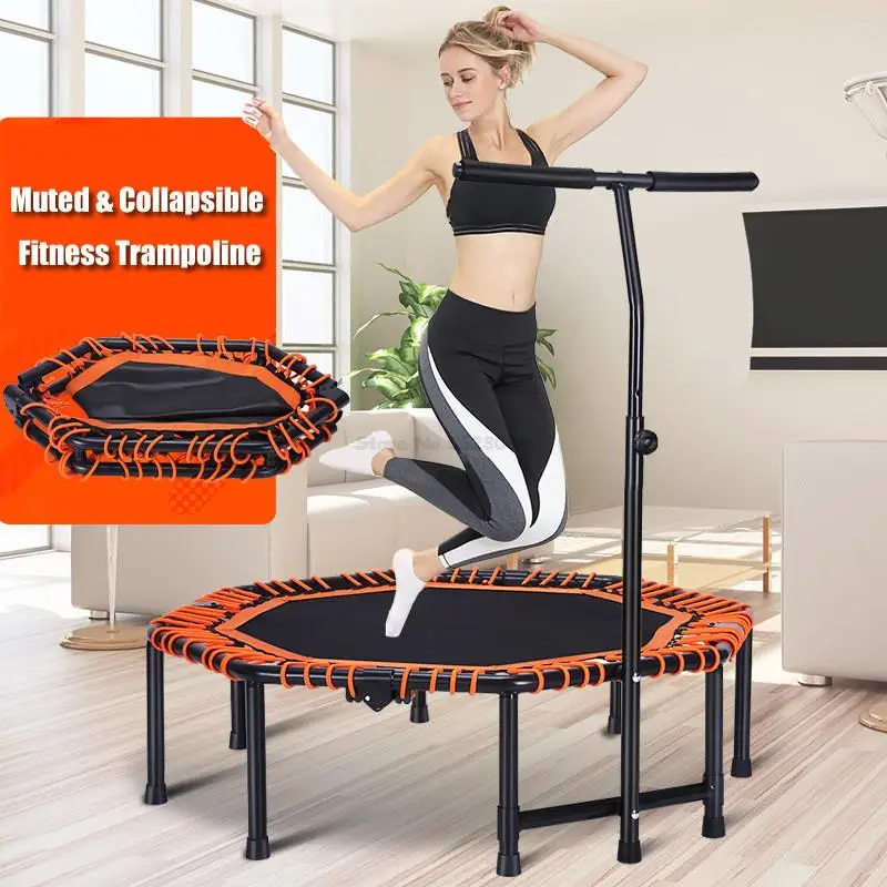 48 Inch Quadruple Folding Indoor GYM Fitness Octagonal Trampoline for Adults Kids Safety Jump Sports with Adjustable Handrail