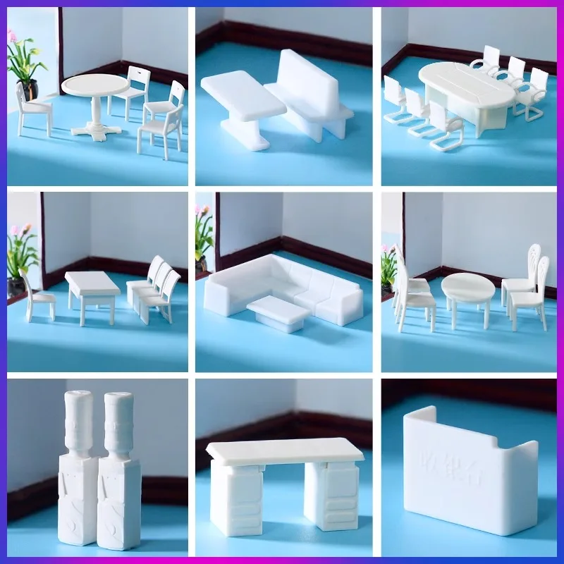 1:50 스케일 미니어처 가구 모델 세트 - 테이블, 의자, 소파, 침대, 캐비닛 및 미니 가전 제품이 포함된 현실적인 인형의 집 키트