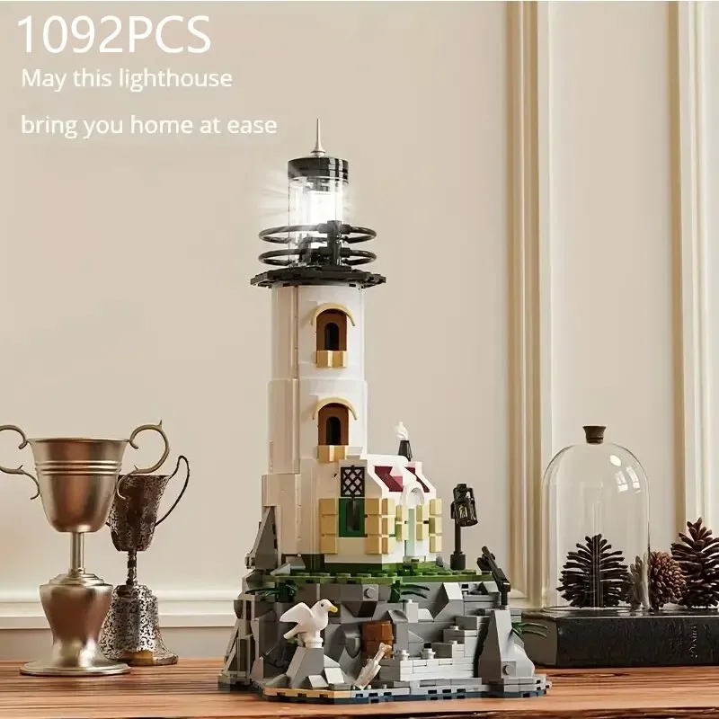 

Sea Island Electric Lighthouse building blocks glow Rotating light boys and girls puzzle assembly model ornaments children toys