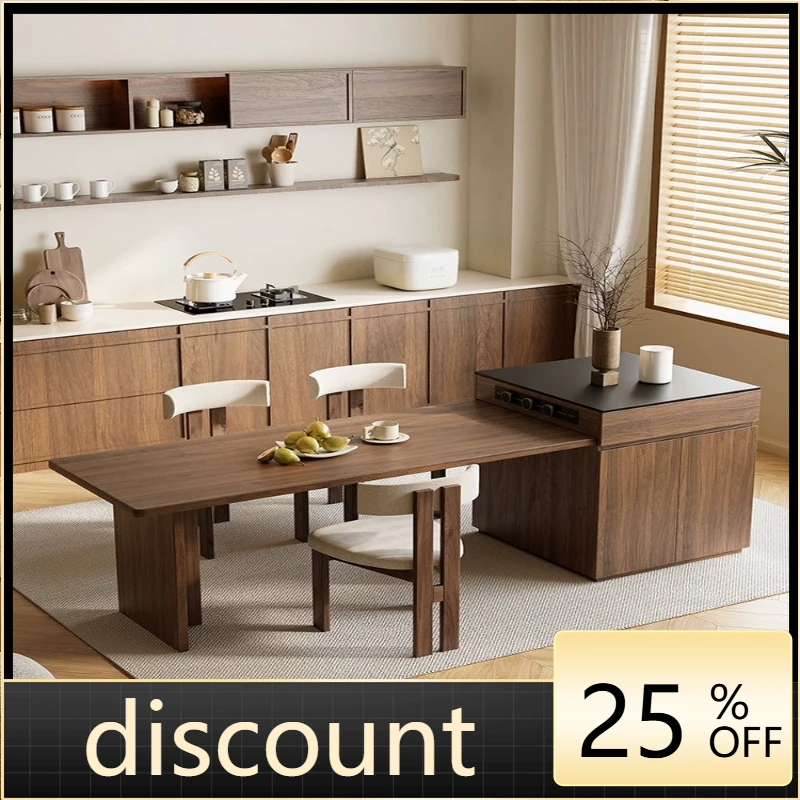 

LH medieval wind island dining table integrated retractable rock slab small apartment storage