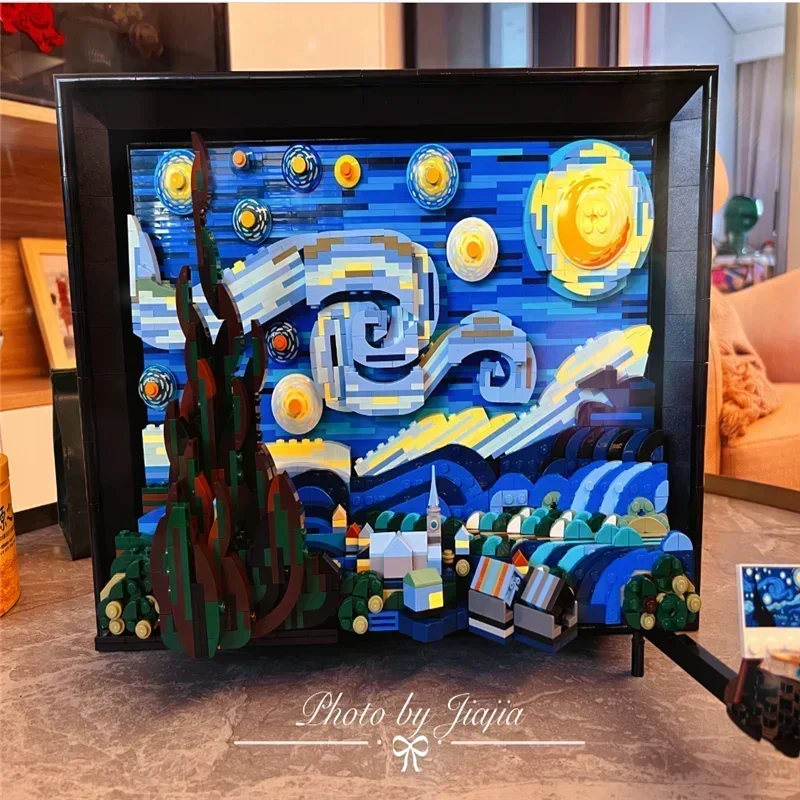 Compatible 21333 Vincent Van Gogh The Starry Night Building Blocks Art Painting Bricks Moc Ideas Home Decorae Education Toy Gift