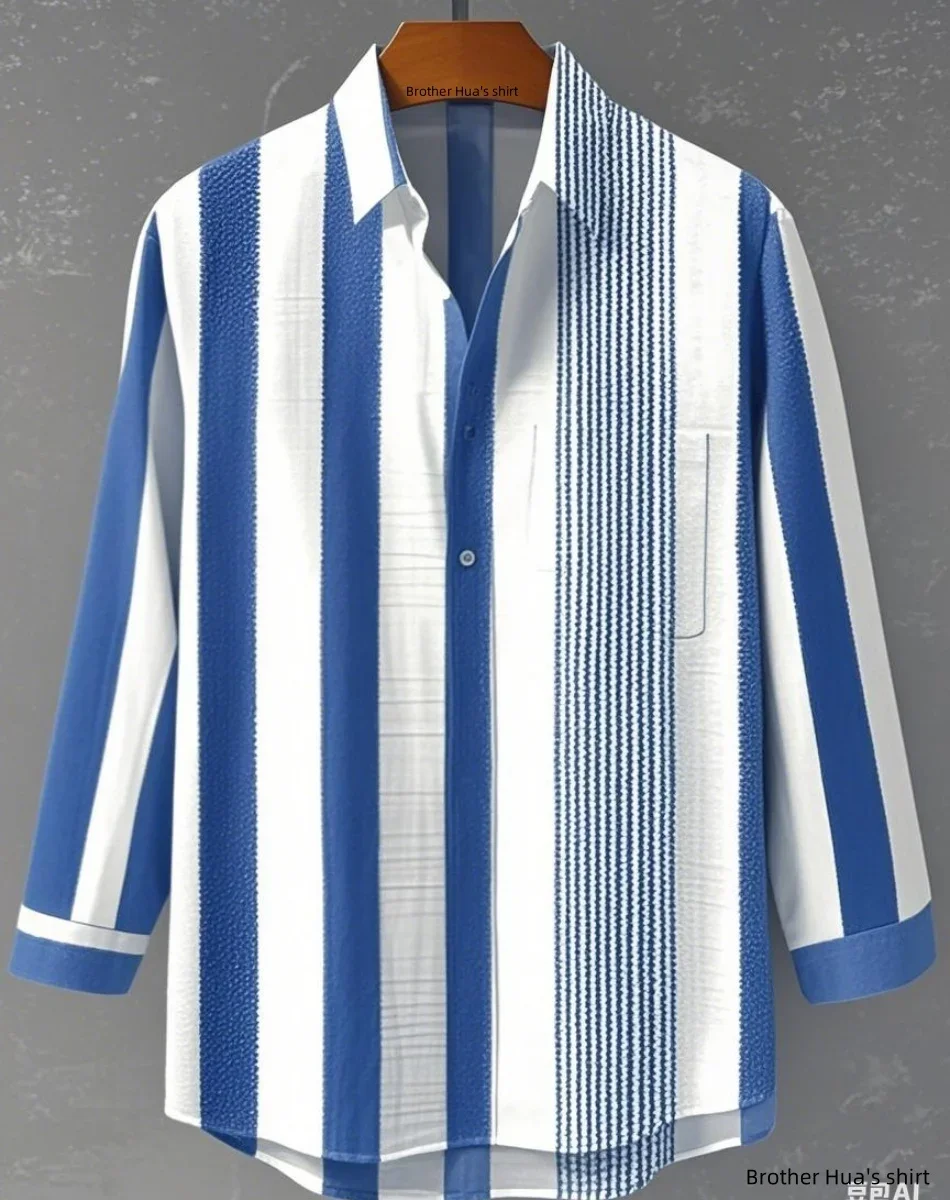 

New Summer Men's New Striped Linen Short Sleeve Shirt Fresh and Comfortable Fabric High Quality Button Top Hawaiian Shirt Fast S