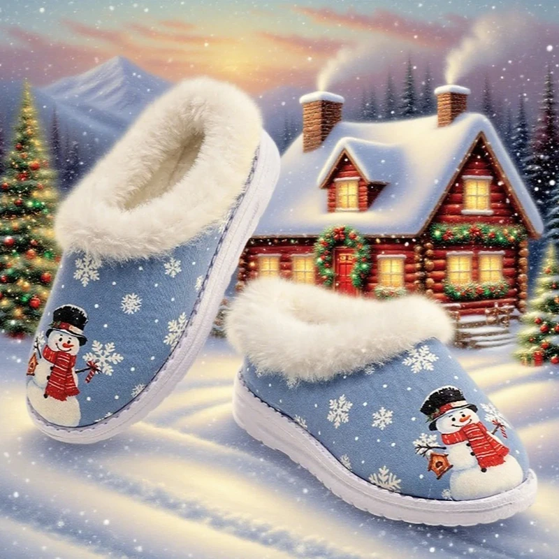 

Новинка зимы 2024, детская обувь, милые тапочки со снеговиком для девочек, теплые зимние домашние хлопковые тапочки на плоской подошве