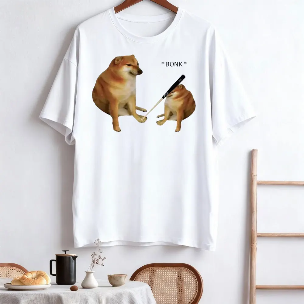 Cheems Doge الرجال متعة تي شيرت مطبوع الصيف قصيرة الأكمام موجة البخار فستان مُزين بطباعة جماليات الفنون البصرية عادية للجنسين تيز