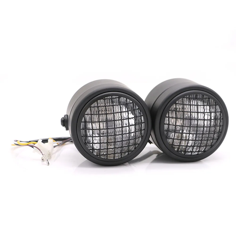 

Universal Motorcycle Front Twin Dual Headlight Double Headlamp Light W/ Grill Mesh For Harley Cafe Racer Chopper Bobber Custom