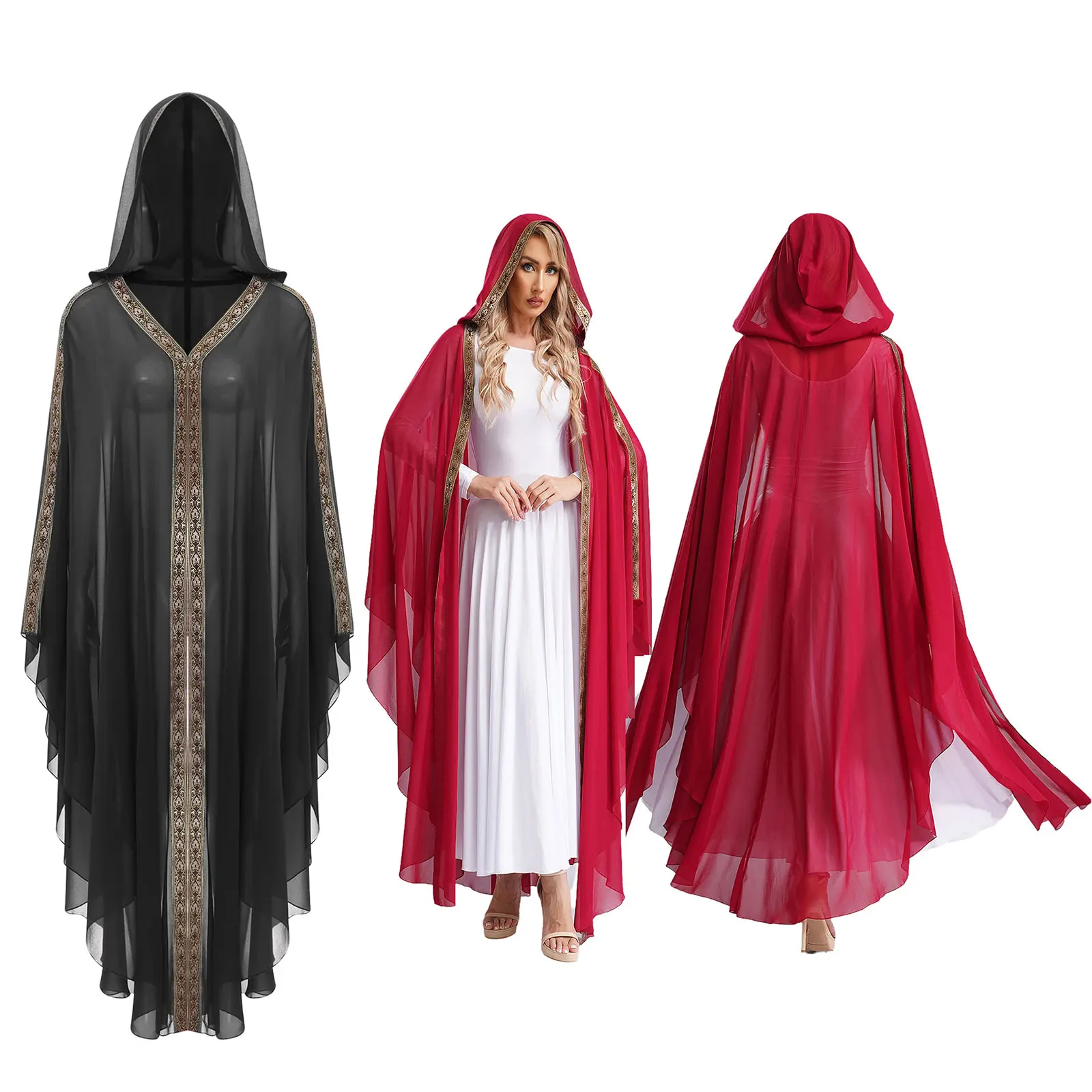 Open Abaya Dubai Turkey Muslim Hooded Dress Women Halloween Cosplay Chiffon Kaftan Luxury Cardigan Boubou Islamic Clothing Roe