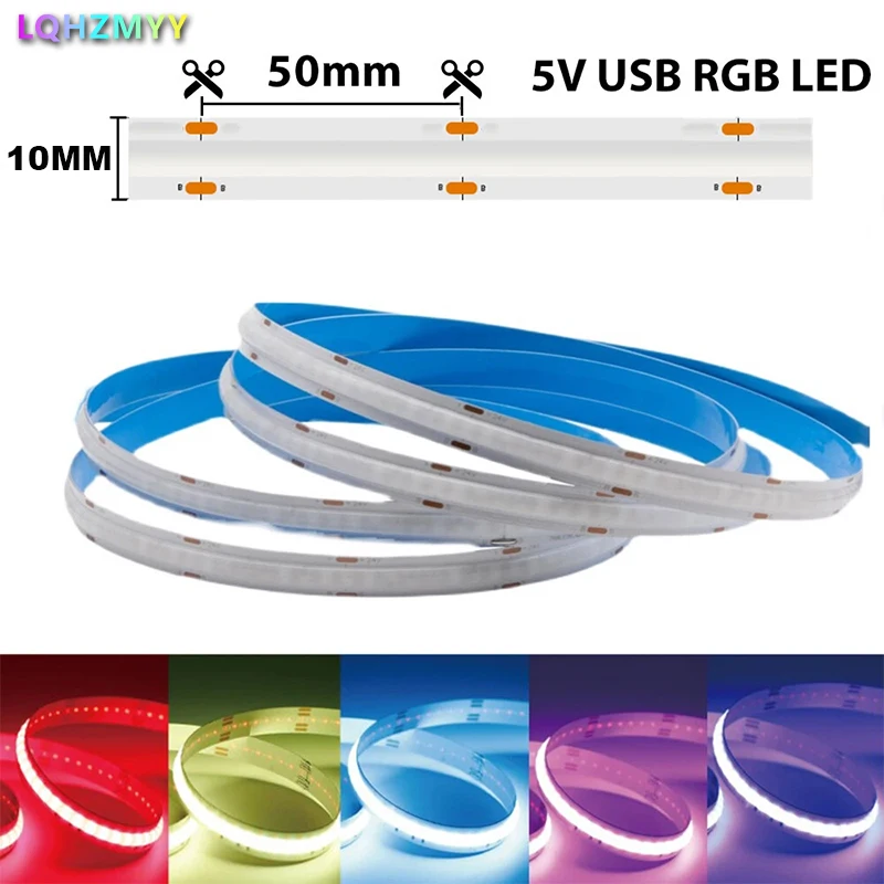 1m to 5m Rgb Cob Led Light Strips, Battery-Operated (Batteries Not Included) with a Multi-Function Remote Control, Can Switch between Multiple Color Modes, High-Density Cob Led Strips Without Light Spots, Suitable for