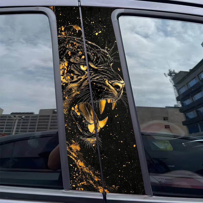 

2 шт., черная пантера, желтые брызги, открытый рот, автомобильная наклейка, B-стойка, сделай сам, средняя стойка, виниловая декоративная наклейка для автомобильных аксессуаров