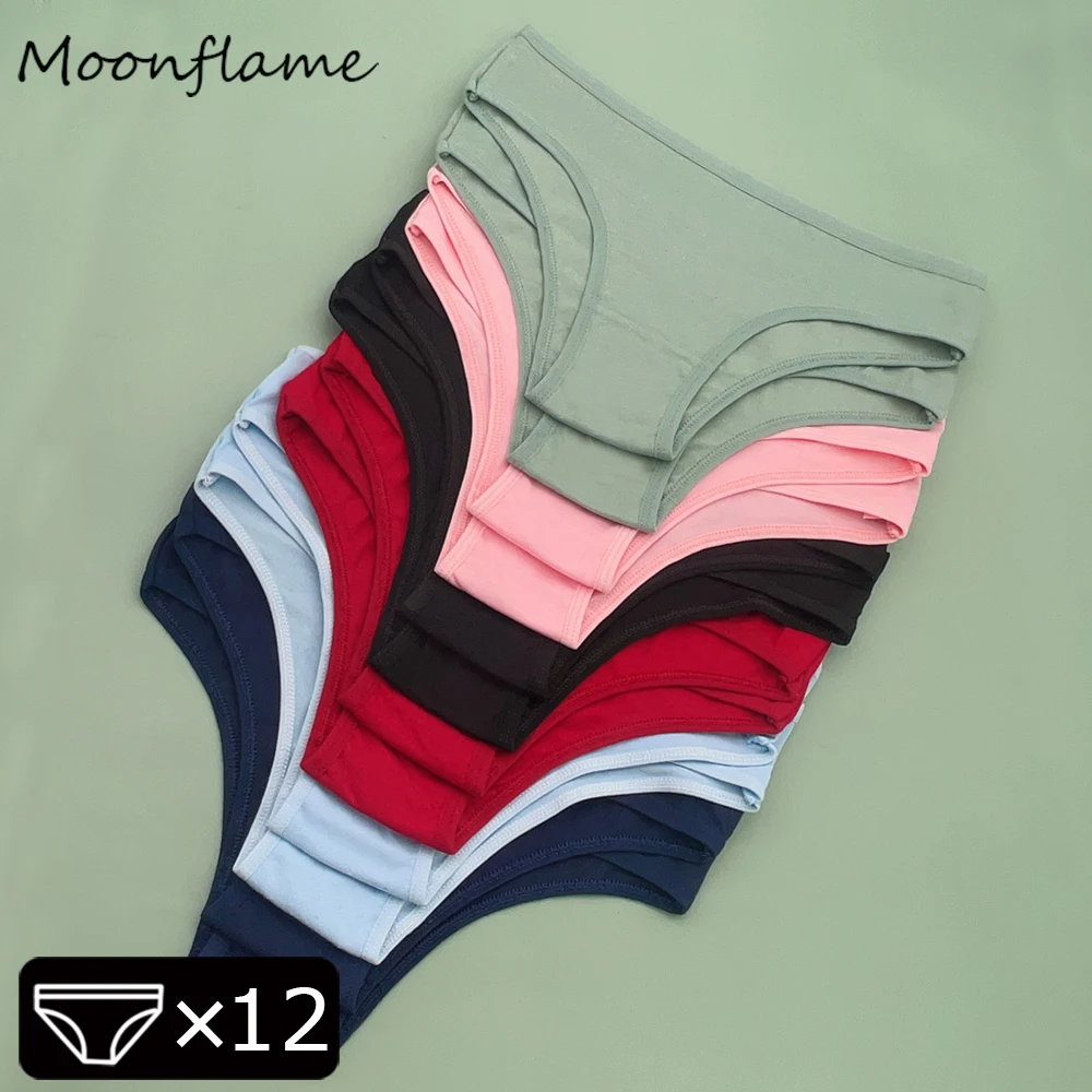 Moonflame 12 قطعة ملابس داخلية منخفضة الخصر قابلة للتنفس ملابس داخلية مثيرة للفتيات والنساء سراويل داخلية قطنية مريحة