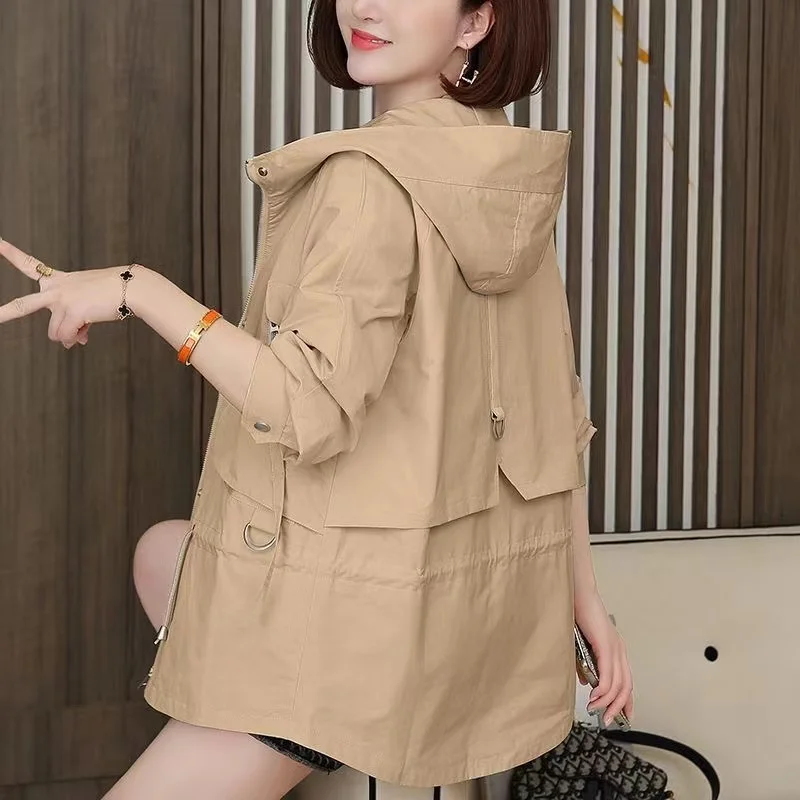 Spring Autumn Jacket Women\'s Long Sleeve Trench Coat 2024 New Female Windbreaker Casual Loose Zipper Outerwear Overcoat