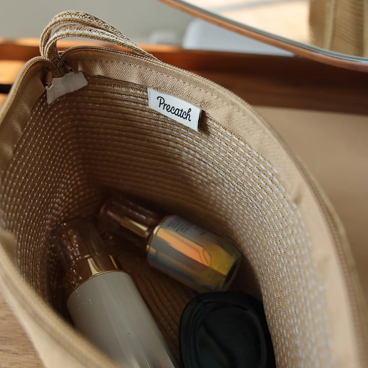 Spring summer travel straw woven cosmetic bag solid color woven storage bag outdoor portable casual beach bag hand bag