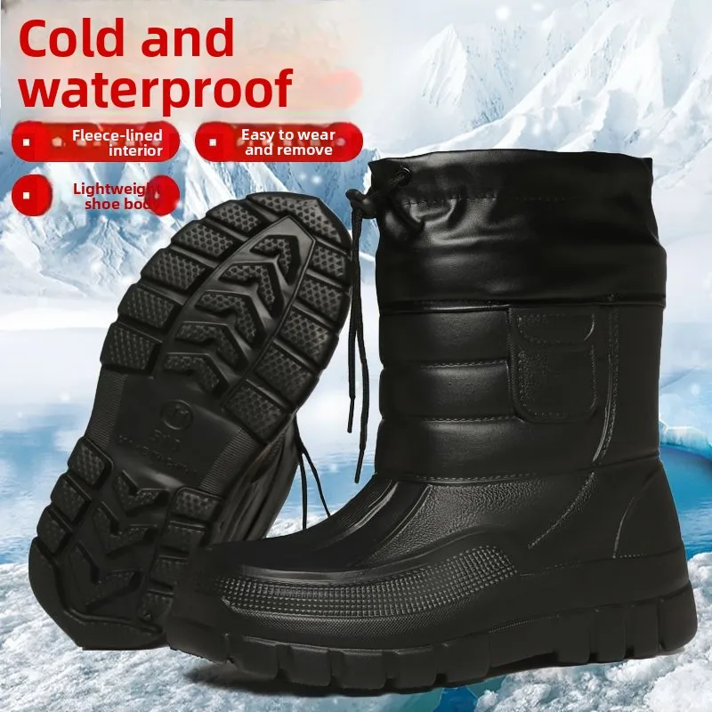 Men's Thickened Fleece Lined Snow Boots Fishing Outdoor Waterproof Warm Cotton Boots Winter Cold Resistant Boots JIFANPAUL