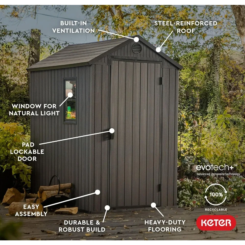 سقيفة تخزين خارجية آمنة من Darwin مقاس 4 × 6 أقدام باللون الرمادي الجرافيت مع هيكل من الراتنج قابل للقفل، وباب واحد، ونافذة، وإضاءة كاشفة #5