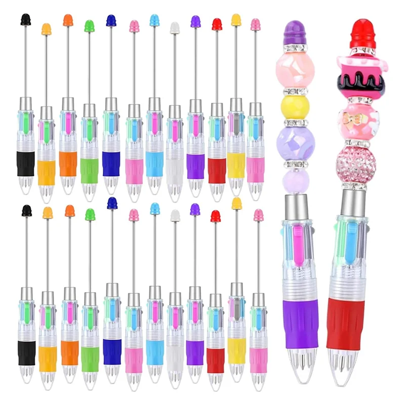 AED5-24Pcs Multi-Color Beaded Pens 4-In-1 Colorful Beaded Pens Retractable Ballpoint Pens DIY Making Kit For Office