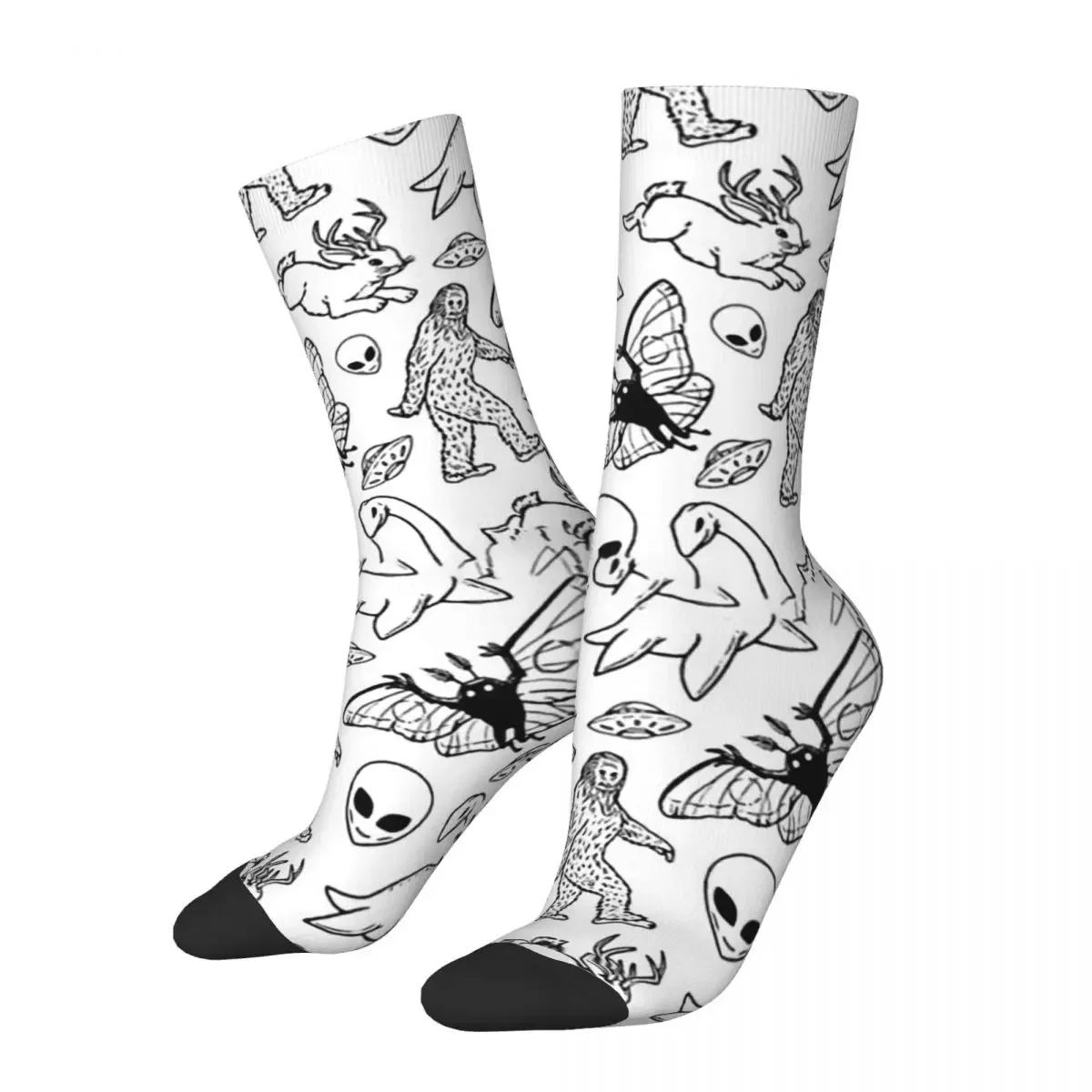 

Happy Socks for Men Women Cryptid Pattern Retro Harajuku Alien Hip Hop Novelty Street Style Crew Crazy Socks Summer