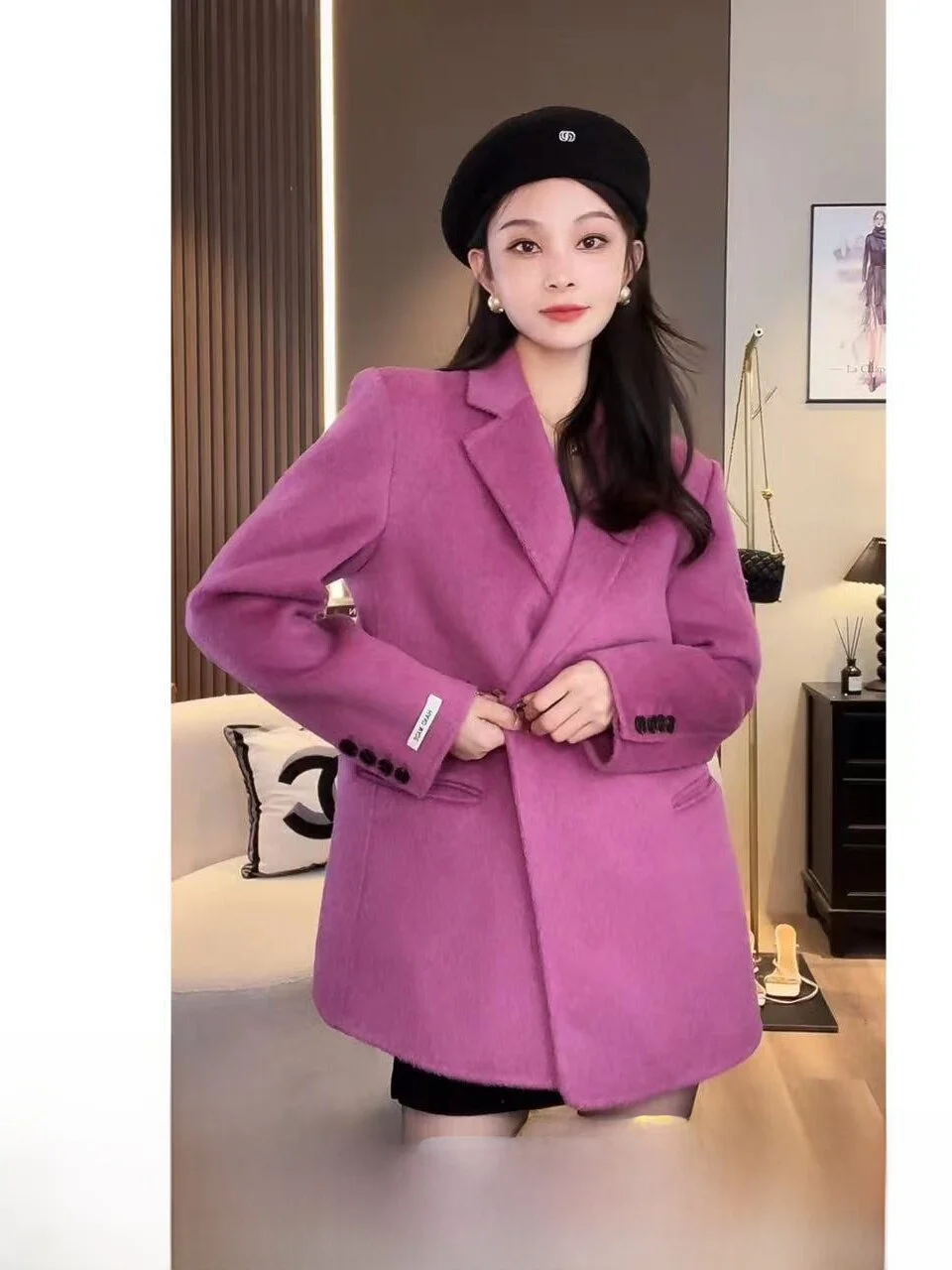 

Ele Double-Faced Woolen Coat LiLi Winter 2025 Faionable Lady's down Jaet High Fill Power Long Sve White Du down