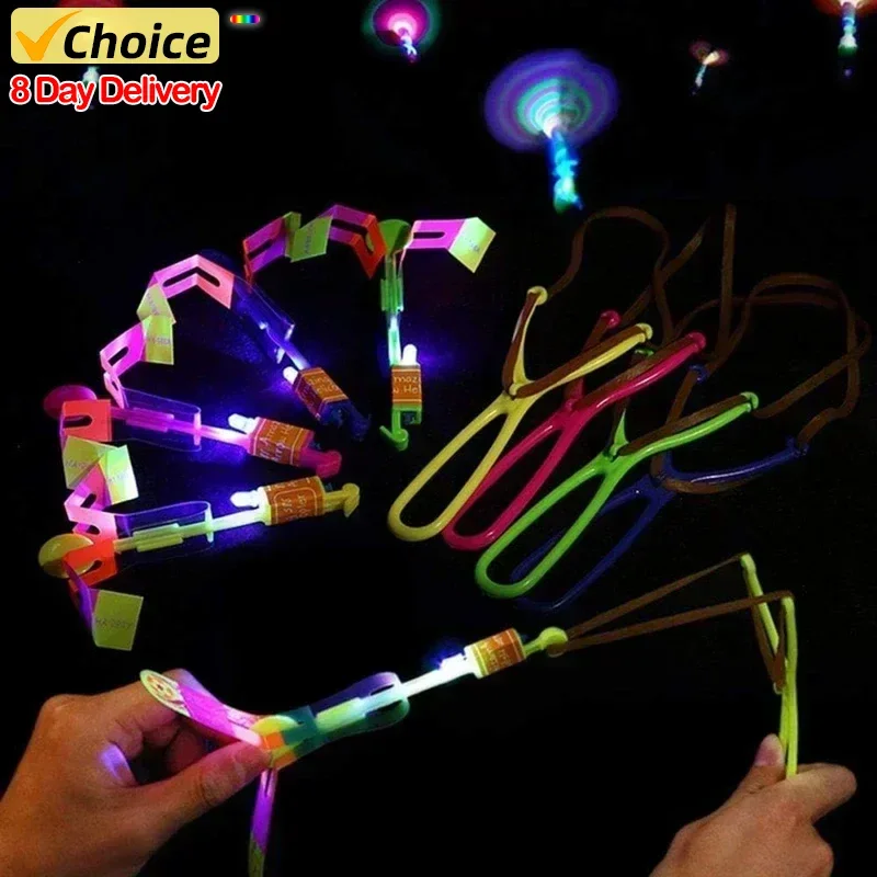 1/10/30/50pcs Amazing Light Toy Arrow Rocket Helicopter Flying Toy LED Light Toys Party Fun Gifts Rubber Band Catapult