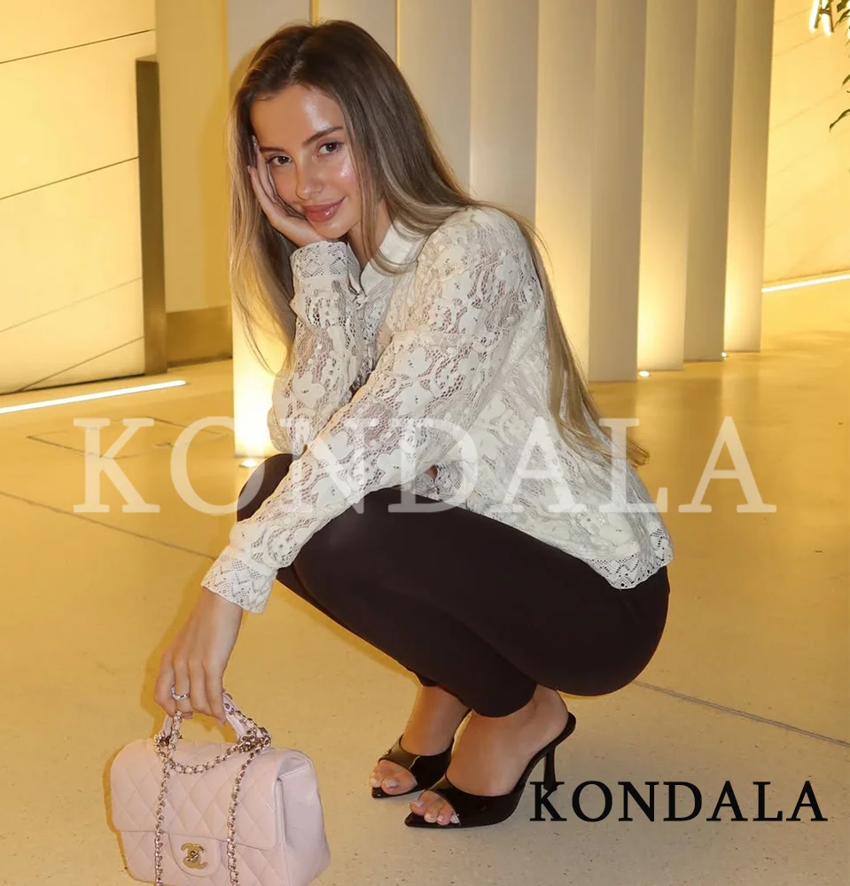KONDALA Trendy Hollow Crochet Jacket Women's New Chinese Buckle Slim Jacket 2026 Spring Summer Chic High Street Holiday Jackets