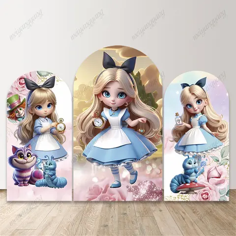 Alice in Wonderland Tea Party Arch Backdrop Fantasy World Girls Birthday Baby Shower Photography Background Photozone Prop