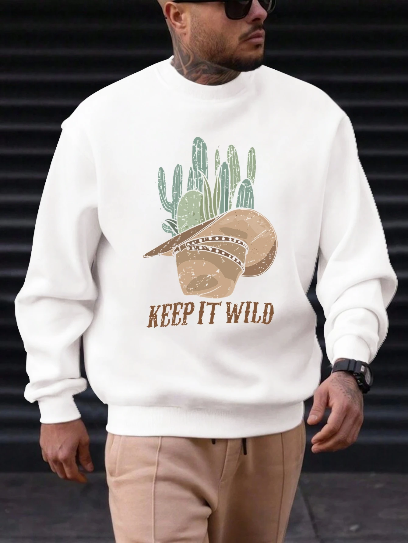 

2025 New Sweatshirt For Men's KEEP IT WILD Pattern Printing Cotton Round Neck Fashion Casual High Quality Daily Top Clothing