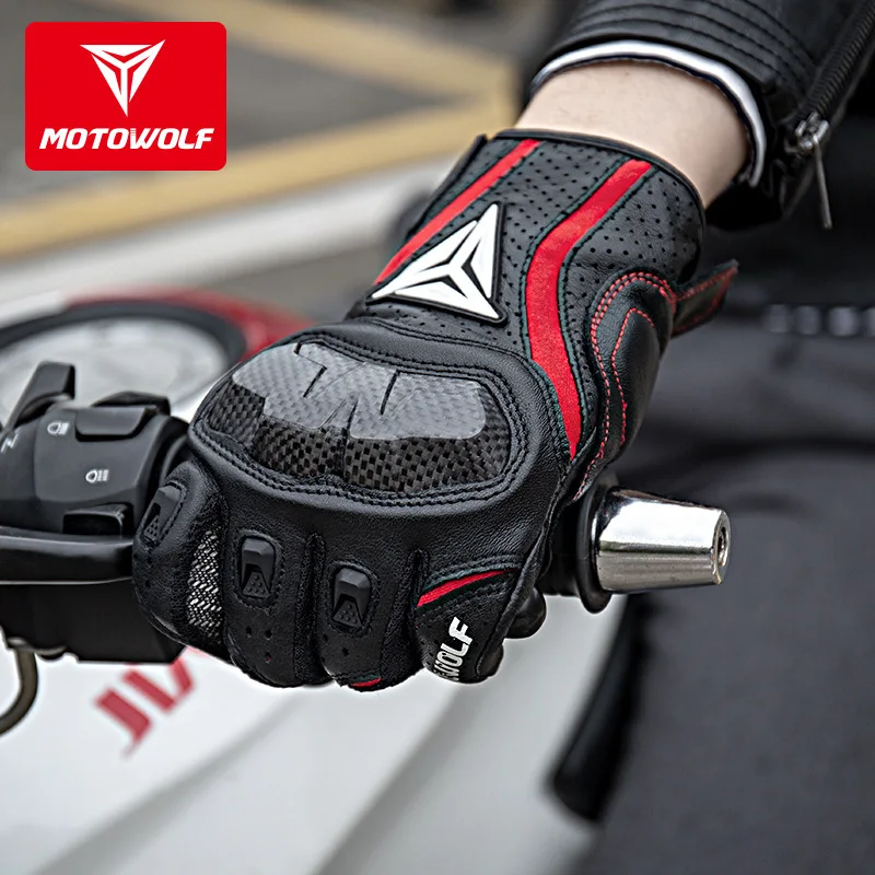 Motowolf Motorcycle Breathable Gloves Riding Carbon Fibre Leather Men Motorbike Windproof Waterproof Touch Screen Equipment