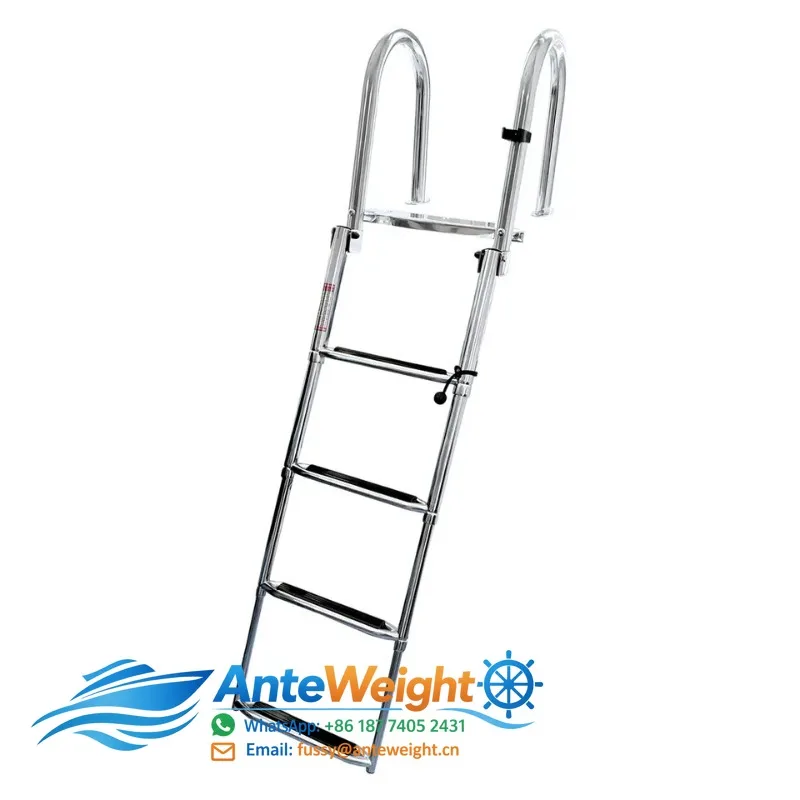 Boat Telescoping Stainless Steel 4 Step Boat Folding Dock Telescoping Swim Deck Ladder With Wide Steps Pedal Hand Railing
