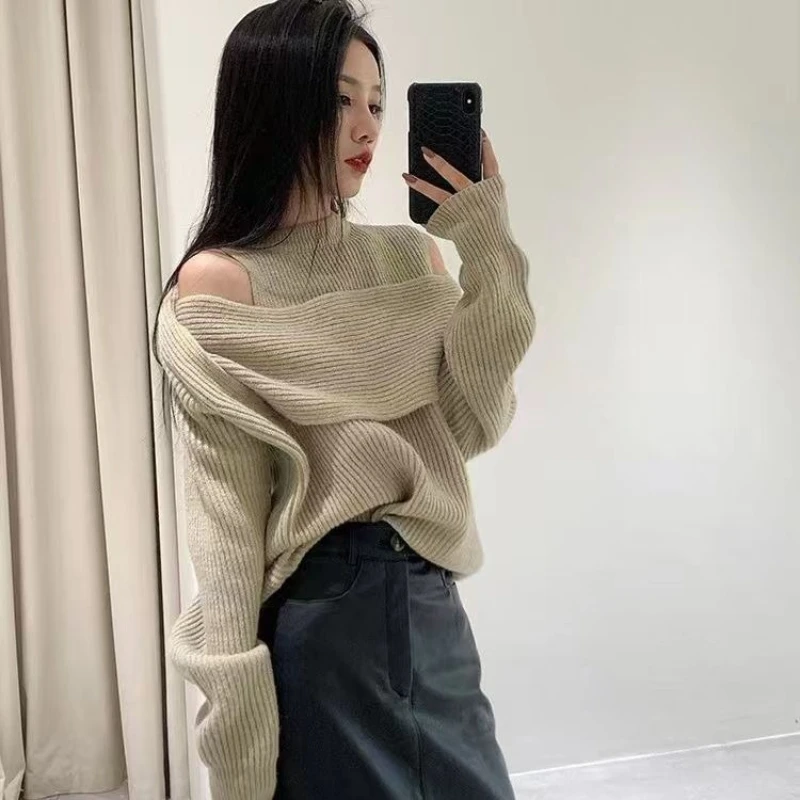 

Autumn and Winter Fashion New Women's Elegant Retro High-end Design Pullover Sweater Korean Style Design Irregular Sweater