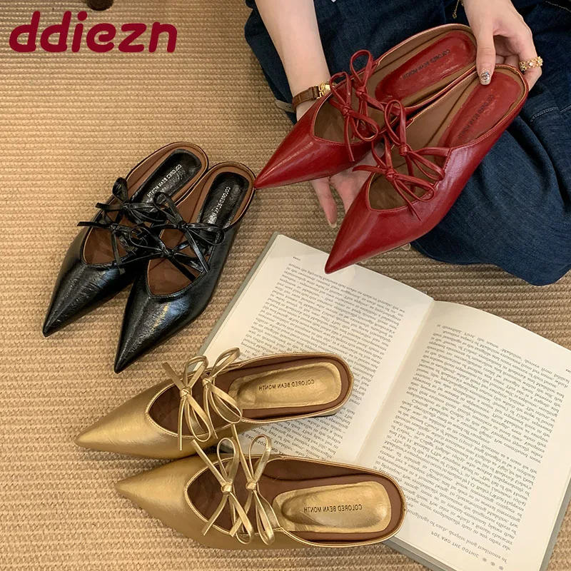 

Женские тапочки на плоской подошве с узлом-бабочкой, сандалии, модные летние пляжные женские тапочки на плоской подошве с острым носком, шлепанцы, туфли-лодочки