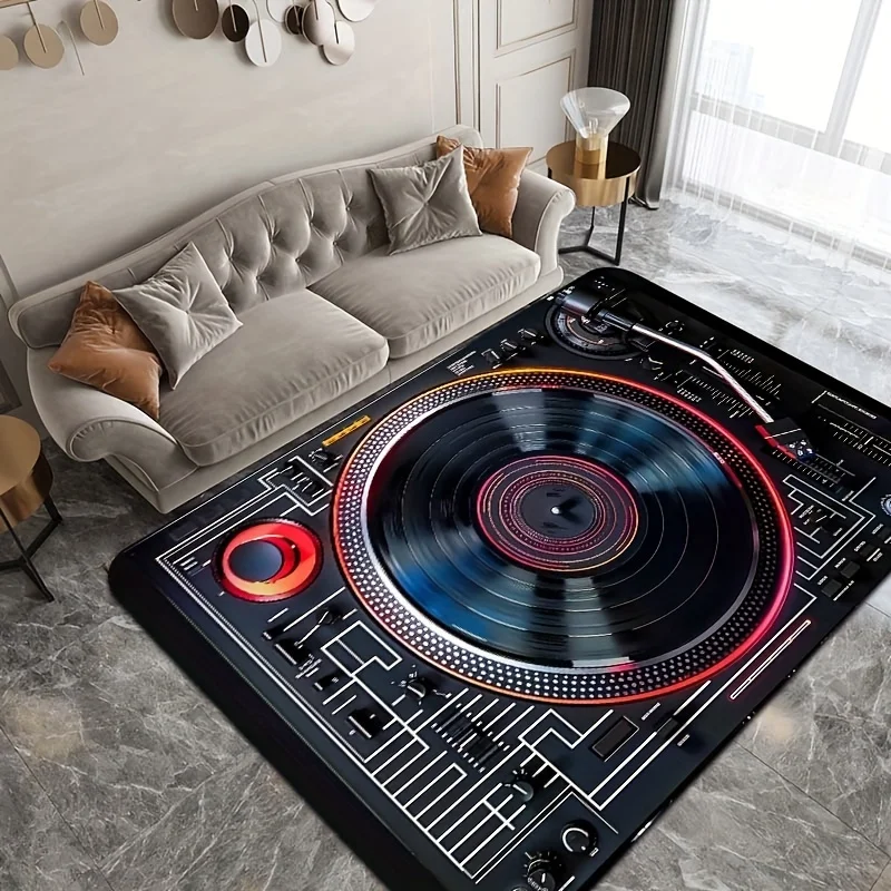 VIKAMA Retro DJ Vinyl Record Player Print Large Carpet Anti Slip Floor Rug for Music Room Living Room Home Decor