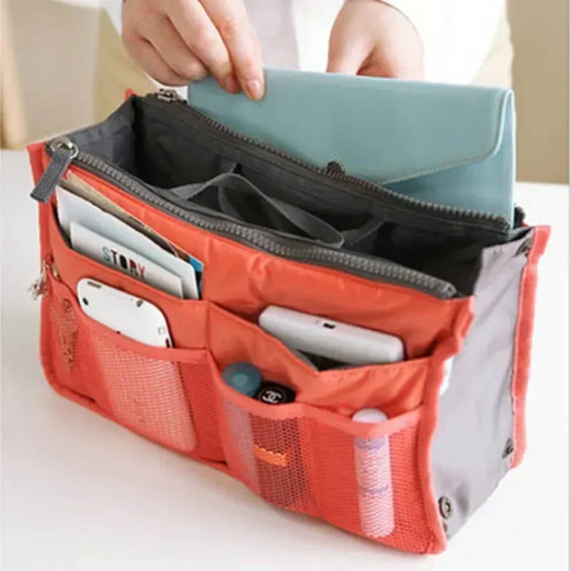 Multi Pocket Insert Makeup Bag, Handbag Inner Liner Pouch, Cosmetic bag With Mesh Pockets For Sorting Lipstick, Phone And Items