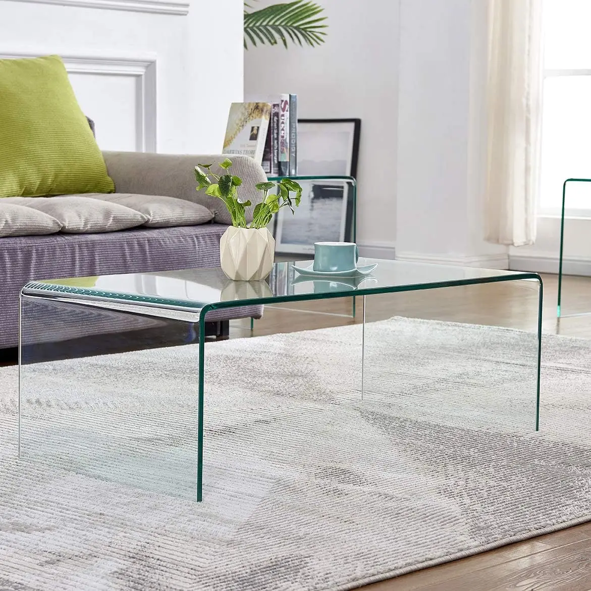 Mesa de centro de vidrio templado Premium, mesa de centro transparente, pequeña y moderna para sala de estar, combina bien con alfombra