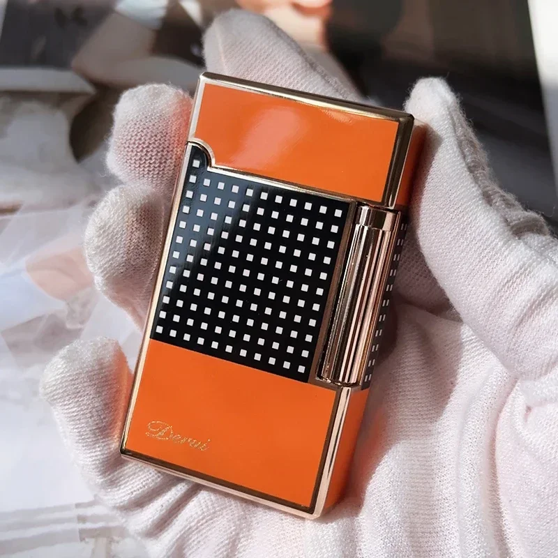 2024 DERUI Business Gas Lighter Compact Jet Butane Engraving Metal Gas Bright Sound Cigarette Lighter Inflatable No Gas
