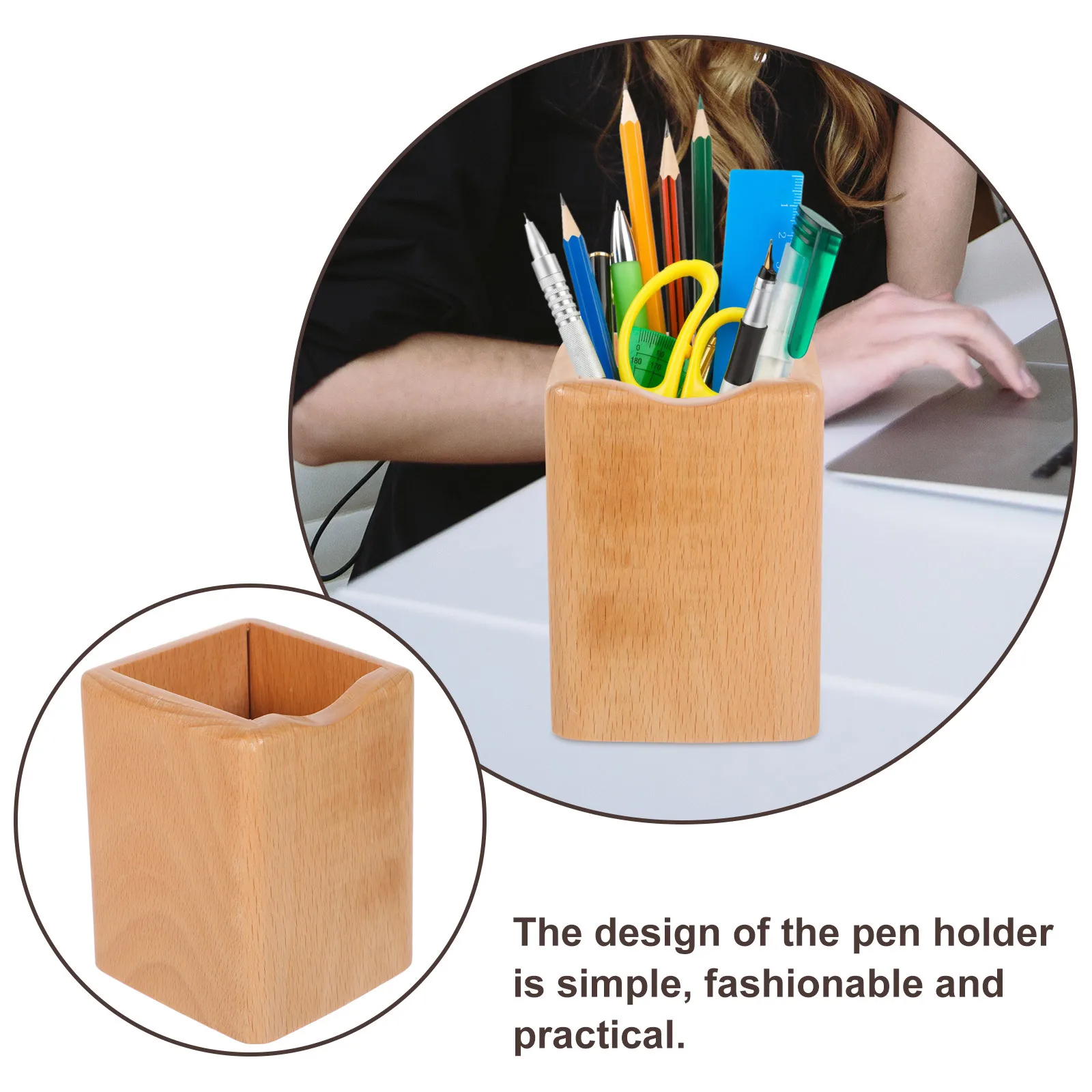

Beech Wood Desk Pen Holder Large Capacity Stylish Pen Organizer Pencil Storage Container Makeup Brush Holder for Home Office