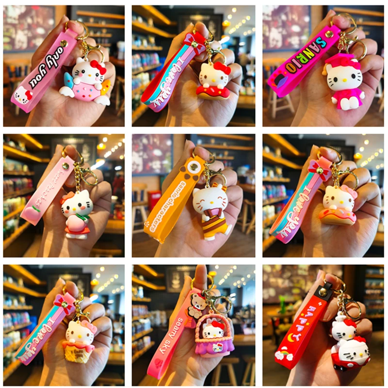 Anime cartoon Sanrio Hello Kitty keychain boy girl schoolbag key ring pendant PVC couple bag pendant car keychain