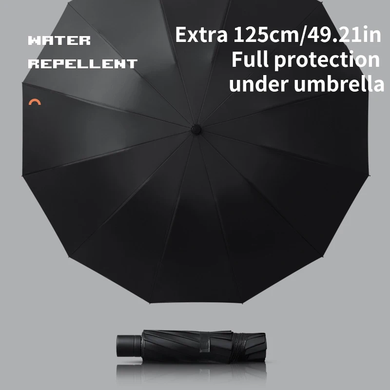 Super Large Foldable Umbrella Black Sun Protection Reinforced 12 Bones Sturdy for Three Men And Women  Manually open