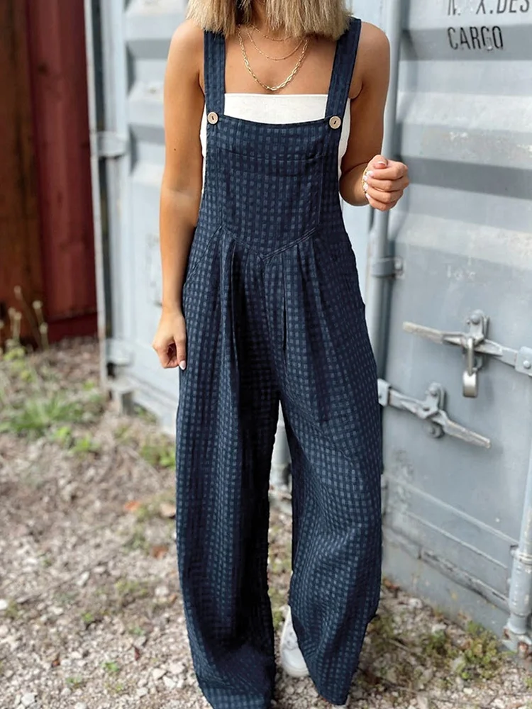 

Модные цельные брюки в клетку с принтом, женские летние новые комбинезоны с широкими бретелями, длинные брюки с высокой талией, полиэфирное волокно