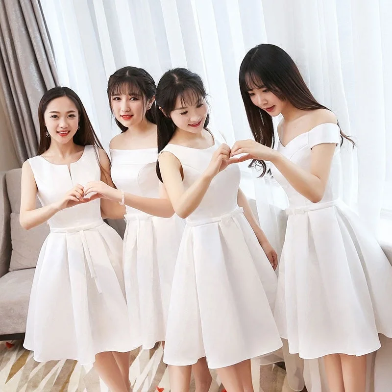 

ort Satin Maids of Dr Daily Wear White Color Sister up Fem Costume Wedding Dr ort Skirt Sle