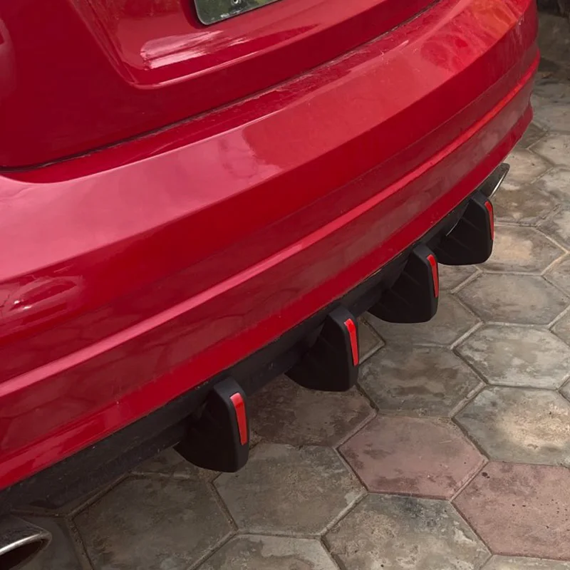 4 stücke Universal Carbon Faser Auto Geändert Hinten Stoßstange Diffusor Spoiler Schwarz Rot ABS Hinten Lip Diffusor Anti-kollision – Detail 15