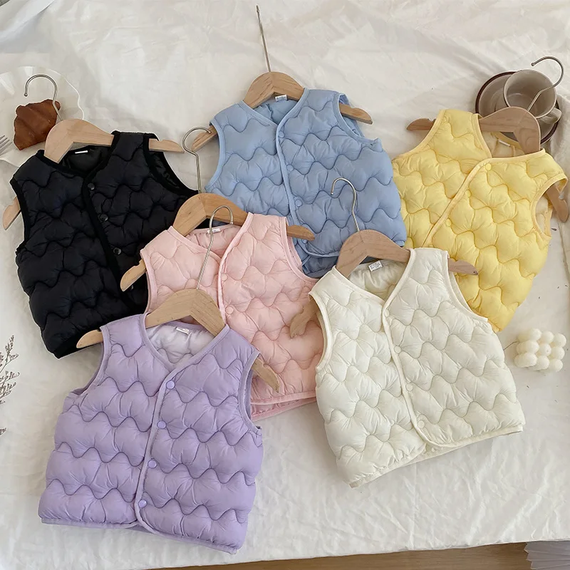 Winter Newborn Girls Waistcoat Cotton Padded V-collar Baby Girls Outerwear Vest Candy Color Velvet Warm Kids Girl Cardigan Coats